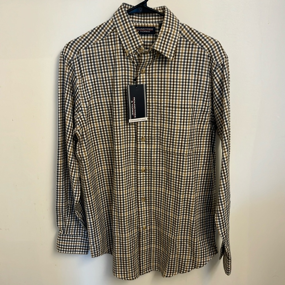 Brown Plaid/Checkered Portuguese Flannel Button Down Small, Like New